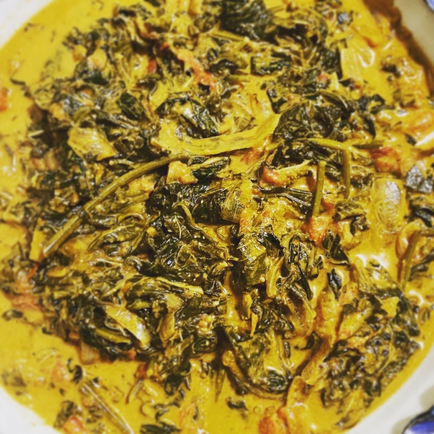 Coconut Stewed Callaloo with Sweet Potato Greens