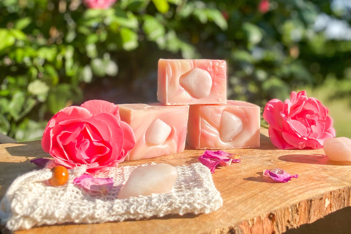 Rose Quartz Handcrafted Soap & Sisal Soap Saver Bag
